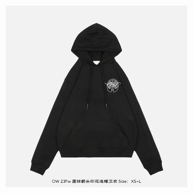 Off White Co Virgil 23Fw 圆球箭头印花连帽卫衣 所有面料以及螺纹均为订织定染，所有面料颜色均经过色卡比对定染面料，定织定染400G毛圈全