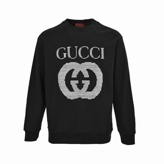 Gucci 古驰 24Fw 波点字母logo印花圆领卫衣 420克重纯棉面料毛圈底定制32支2*2螺纹 成衣两遍水洗处理 面料舒适亲肤无异感 定制定染面料 纺织