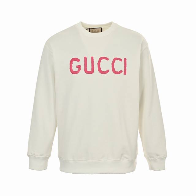 Gucci 古驰 24Fw 粉色字母logo刺绣圆领卫衣 420克重纯棉面料毛圈底定制32支2*2螺纹 成衣两遍水洗处理 面料舒适亲肤无异感 定制定染面料 纺织