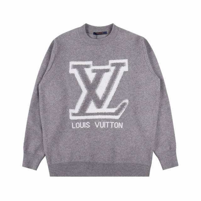 Louis Vuitton路易威登 Lv 24Ss贴布植绒logo圆领毛衣 Logo提花针织工艺圆领毛衣 高版本 百搭版型 男女同款 颜色：黑色 灰色 码数：X