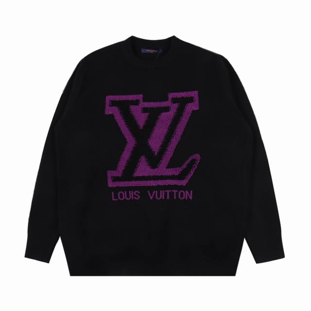 Louis Vuitton路易威登 Lv 24Ss贴布植绒logo圆领毛衣 Logo提花针织工艺圆领毛衣 高版本 百搭版型 男女同款 颜色：黑色 灰色 码数：X