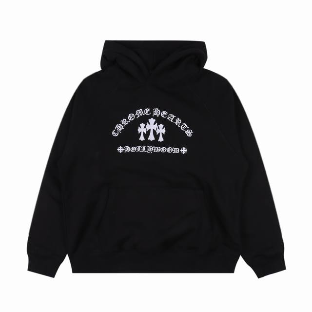 Chrome Hearts 2024新款克罗心梵文十字刺绣卫衣 连帽和圆领两个款式 连帽有袋鼠式大口袋 圆领套头简洁 胸前都是一样的刺绣工艺 克罗心的梵文字体