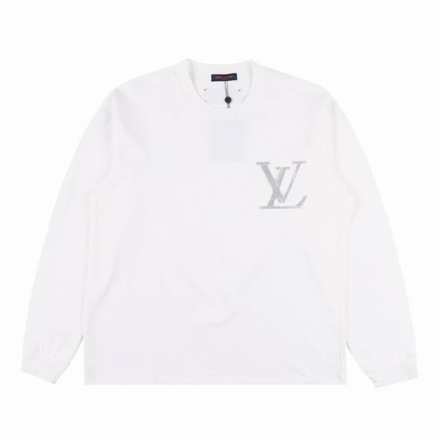 Louis Vuitton 路易威登 胸口压花烫钻logo字母长袖t恤 面料采用高克重300G重精梳棉，定制1:1螺纹，面料舒适亲肤无异感， 定染面料，纺织密度