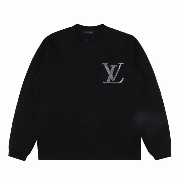 Louis Vuitton 路易威登 胸口压花烫钻logo字母长袖t恤 面料采用高克重300G重精梳棉，定制1:1螺纹，面料舒适亲肤无异感， 定染面料，纺织密度