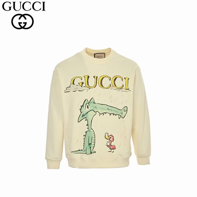 Gucci 古驰 24Fw 趣味卡通系列印花圆领卫衣 420克重纯棉面料毛圈底定制32支2*2螺纹 成衣两遍水洗处理 面料舒适亲肤无异感 定制定染面料 纺织密度