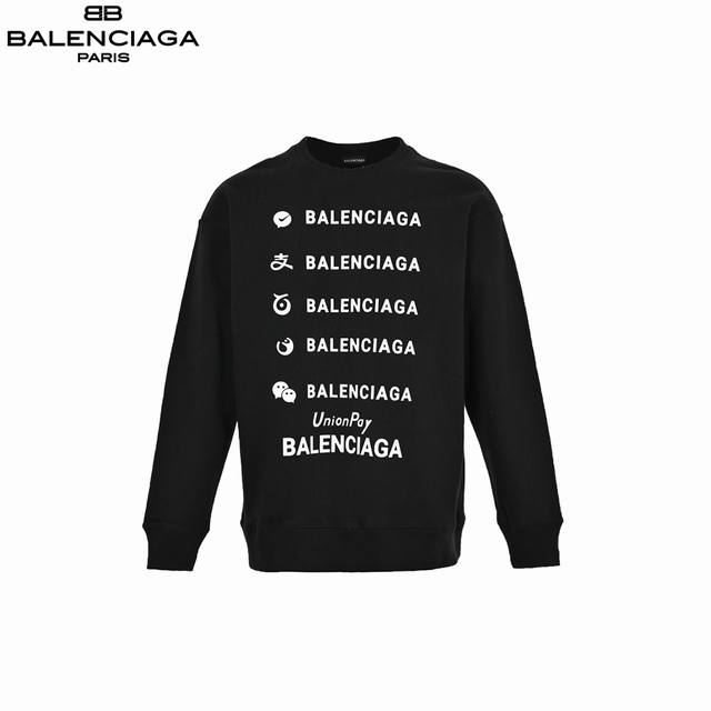 Balenciaga 巴黎世家logo图标印花卫衣 采用26支双纱 300克重面料 进口针织针梳棉进行制作，厚度适中，有垂感又有轮廓型，上身就是一个舒适！！对微