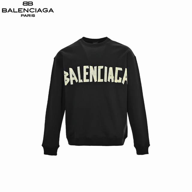 Balenciaga 巴黎世家胶带拼接大3M绣花卫衣 100%棉 采用订色订染毛圈纯棉卫衣面，420G双股双纱，手感舒适 进口针织针梳棉进行制作，厚度适中，有垂