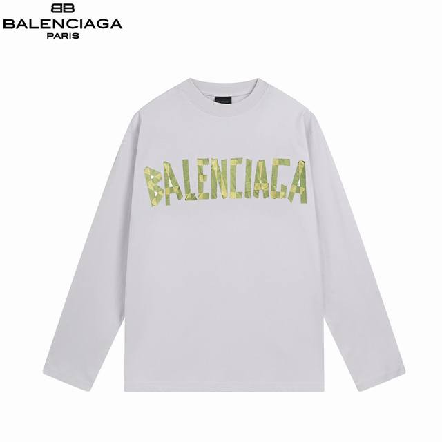 Balenciaga 巴黎世家做旧水洗胶带logo长袖 抢购zp开发定染面料色.破洞.印花.水洗.做旧.版型. 采用26S 1*2精棉双纱平纹， 克；搭配32S