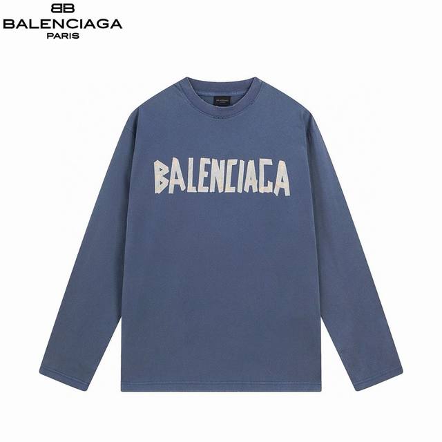 Balenciaga 巴黎世家做旧水洗胶带logo长袖 抢购zp开发定染面料色.破洞.印花.水洗.做旧.版型. 采用26S 1*2精棉双纱平纹， 克；搭配32S