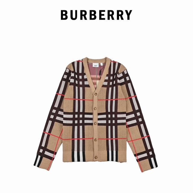 Burberry巴宝莉24Ss格纹学院风格纹开衫毛衣 品牌格经典纹提花精纺图案，搭配镶边罗纹针织边饰。宽松版型不挑人，时髦又帅气的经典单品完美做工品质看细节 货