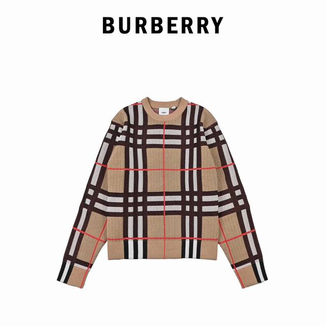 Burberry巴宝莉24Ss格纹学院风格纹圆领毛衣 品牌格经典纹提花精纺图案，搭配镶边罗纹针织边饰。宽松版型不挑人，时髦又帅气的经典单品完美做工品质看细节 货