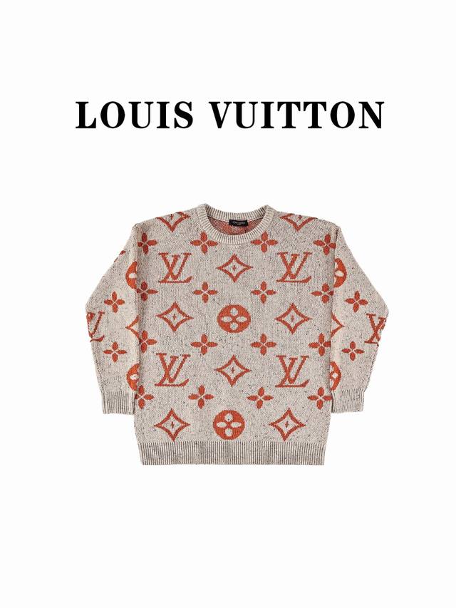 Louis Vuitton路易威登lv 24Ss老花满印logo提花圆领毛衣 品质绝对保证 潮人必备款 三标齐 男女同款 颜色：杏色 黑色 灰色 Size:Xs