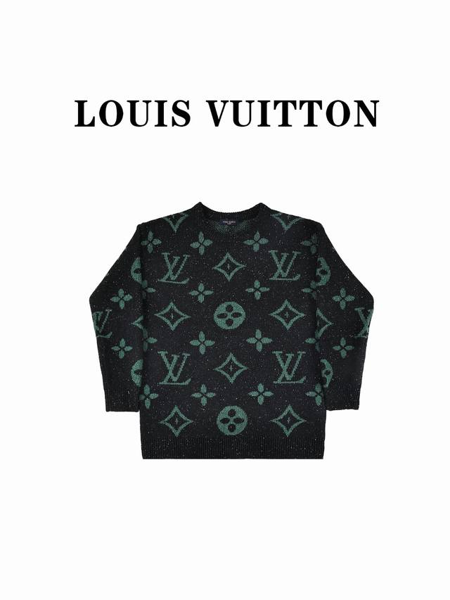 Louis Vuitton路易威登lv 24Ss老花满印logo提花圆领毛衣 品质绝对保证 潮人必备款 三标齐 男女同款 颜色：杏色 黑色 灰色 Size:Xs