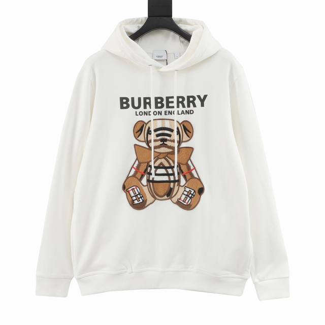 Burberry 巴宝莉 刺绣泰迪小熊连帽卫衣 清爽干净的棉质情侣款卫衣 实物很漂亮的颜色！给人很干净的高级感 胸前小熊刺绣图案设计 彰显大气奢华的气派，刺绣细