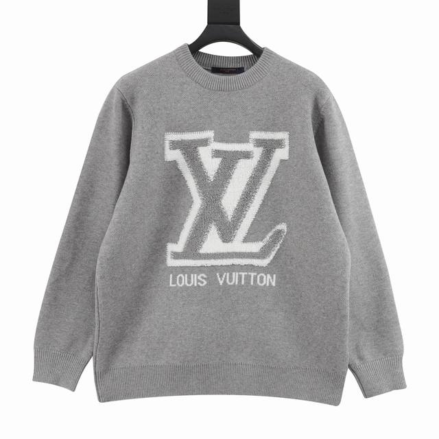 Louis Vuitton路易威登 Lv 24Ss贴布植绒logo圆领毛衣 Logo提花针织工艺圆领毛衣 高版本 百搭版型 男女同款 颜色：黑色 灰色 码数：X