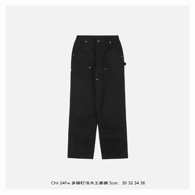 Carhartt 卡哈特 24Fw 多铆钉伐木工装裤 采用12盎司100%棉原生帆布，未脱浆面料，面料较硬，随穿着和洗涤会逐渐变软合身，不但能防风防水，长年累月