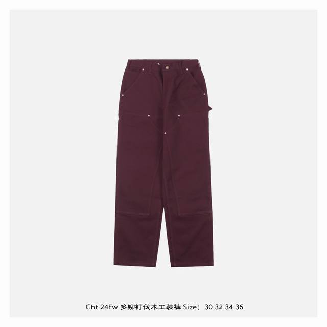 Carhartt 卡哈特 24Fw 多铆钉伐木工装裤 采用12盎司100%棉原生帆布，未脱浆面料，面料较硬，随穿着和洗涤会逐渐变软合身，不但能防风防水，长年累月