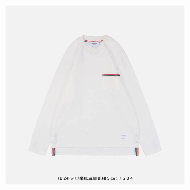 Thom Browne 24Fw 口袋红蓝白长袖 全棉男女情侣同款卫衣，布料是100%长绒精梳棉，26支420克为卫衣，宝蓝和白色两件都是正品购入，后去织布厂1