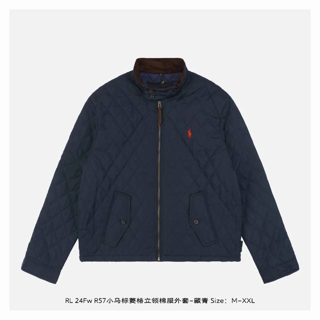 Ralph Lauren 拉夫劳伦 24Fw R57小马标菱格立领棉服外套-藏青 经典菱格亨利领夹薄棉外套，简约不失格调，灯芯绒镶边，袖口，领子，可直筒翻折叠两