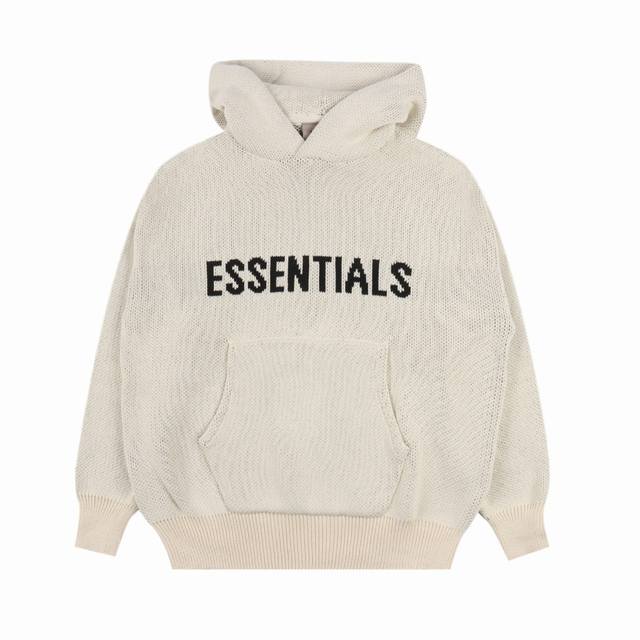 Fear Of God Fog Essentials提花字母针织衫毛衣连帽卫衣 定织定染精梳纯棉面料，面料重磅厚实用料十足 光纱线品质成本比普通针织衫就高了不少