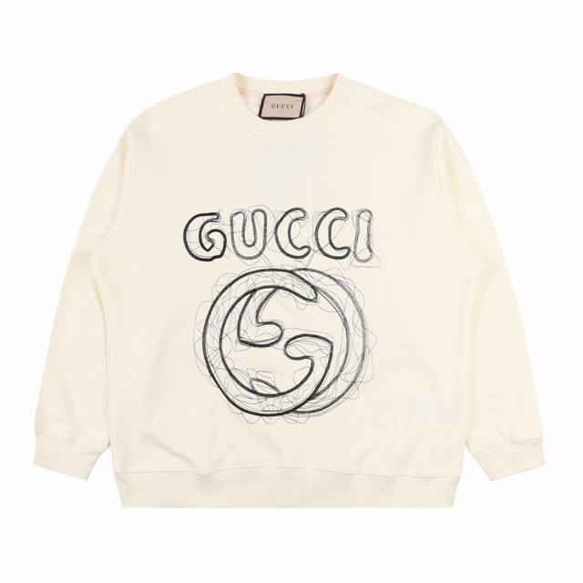 Gucci 古驰guc 刺绣双g字母圆领卫衣 Gucci新款铅笔素描图案圆领卫衣，图案是刺绣，扭曲的刺绣图案非常考验刺绣打版师傅功底，420G双股纯棉精梳面料，