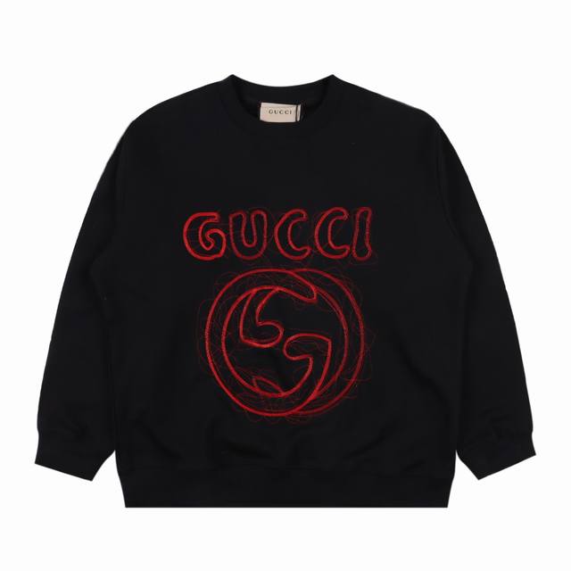 Gucci 古驰guc 刺绣双g字母圆领卫衣 Gucci新款铅笔素描图案圆领卫衣，图案是刺绣，扭曲的刺绣图案非常考验刺绣打版师傅功底，420G双股纯棉精梳面料，