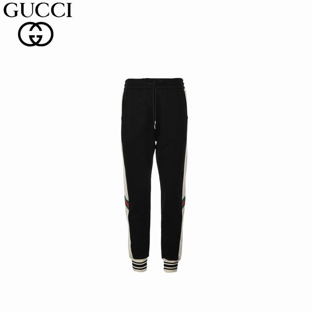 Gucci 古驰 24Fw 撞色拼接长裤 纯棉高品质面料、特别手感、超级质感 舒适柔软透气 休闲宽松版型 潮流男女同款 长裤颜色： 黑色码数： Xs Ｓ Ｍ L