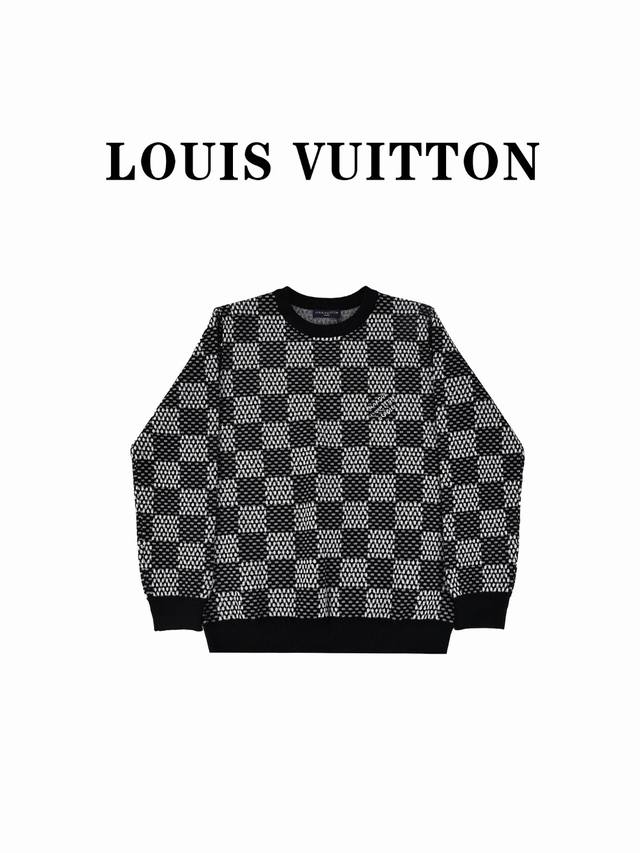 Louis Vuitton 路易威登24Ss棋盘花灰圆领毛衣 男女日常通勤穿搭必备单品，正确版本，采用 35%羊毛含量纱线35%羊绒30%合成纤维 采用德国进口