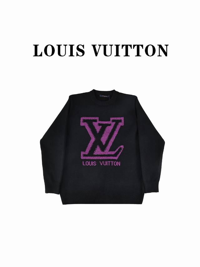 Louis Vuitton路易威登 Lv 24Ss贴布植绒logo圆领毛衣 Logo提花针织工艺圆领毛衣 高版本 百搭版型 男女同款 颜色：黑色 灰色 码数：X