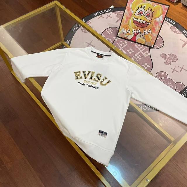 上新， Evisu 2024秋冬新款男女同款金色字母印花及宽松卫衣 尺码：S-Xxl S码 胸围106 背部衣长69 袖长58 肩宽44 适合身材 -125斤