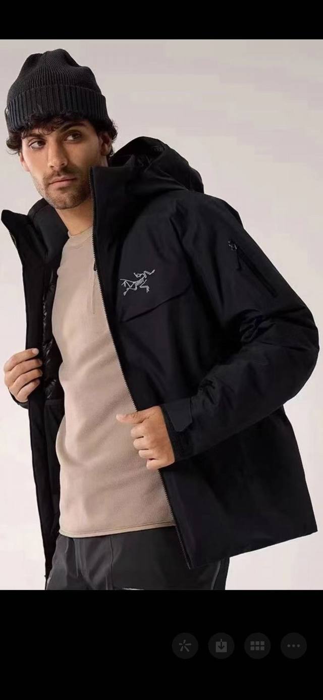 上新 货号；2311、高品质 Arcteryx 始祖鸟男款防风帽可脱卸保暖羽绒服！ 这款冬季羽绒服时尚保暖，防风挡雨，正是高山 性能的城市妙用！ 整衣采用了进口