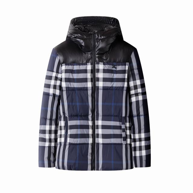 巴宝莉burberry 2024秋冬新款连帽羽绒棉服 蓝格子经典老花logo。原版1:1订制五金配件全进口原版定制 欢迎专柜对比 绝对的高品质 超柔软 超级重工