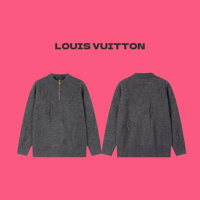 Louis Vuitton Lv 路易威登 25Ss 滑雪系列暗纹老花logo提花情侣半拉链针织毛衣-顶级原单版本 Color：深灰色 Size：S M L N