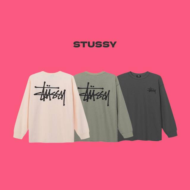 Stussy 斯图西 24Ss 限定款三色华夫格情侣长袖t恤-顶级复刻版本 Color：杏色 绿色 黑灰色 Size：S M L Xl Number：24001