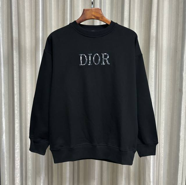 上新 顶级版本 Dior 迪奥，2024秋冬季新品 24Fw Logo字母刺绣圆领卫衣打底衫男女同款 采用410G原版厚重面料 定制1:1辅料 特殊螺纹，炒鸡百