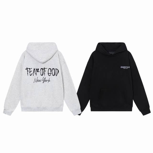 Fear Of God Fog Essentials 复线纽约限定涂鸦字母印花情侣加绒连帽卫衣-最高品质 Color：黑色 灰色 Size：S M L Xl N