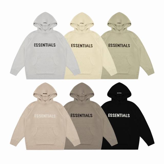 Fear Of God Fog Essentials 复线经典字母 Logo 提花情侣针织连帽毛衣-代购品质 Color：黑色 杏色 灰色 浅绿色 燕麦色 棕褐