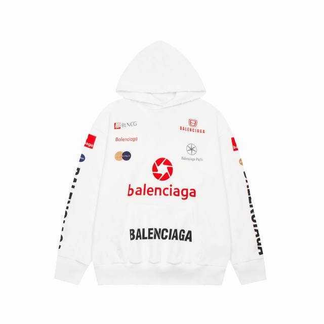 特价 仅m L顶级原版 Balenciaga巴黎世家官网款满印logo连帽卫衣 巴黎top League Baggy满印logo万事达彩色图案连帽卫衣帽衫，原版