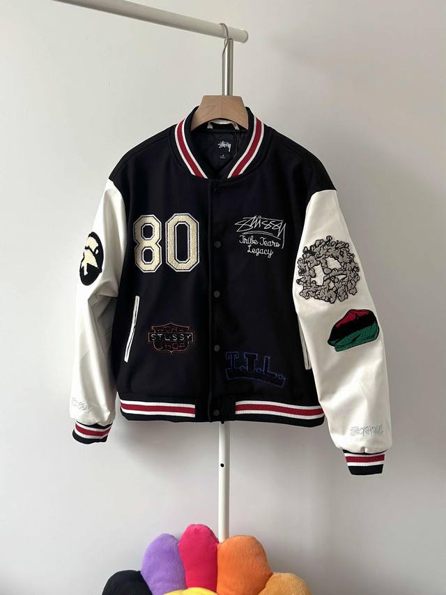 Stussy X Our Legacy X Denimtears三方联名 西海岸80周年秋冬联名毛巾绣加棉款棒球服外套 Metalheadz Music 30周