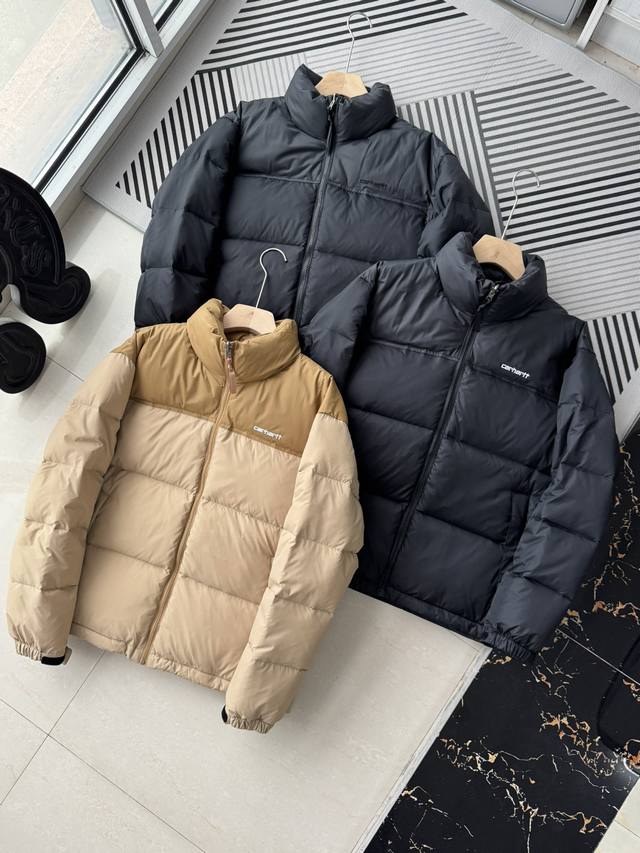 Carhartt Wip卡哈特简约拼色拼接立领羽绒服 冬季男款 80灰鸭绒 顶级缝合工艺 一件过冬毫无压力. Ykk金属拉链，后背logo刺绣，内里金属五金辅料