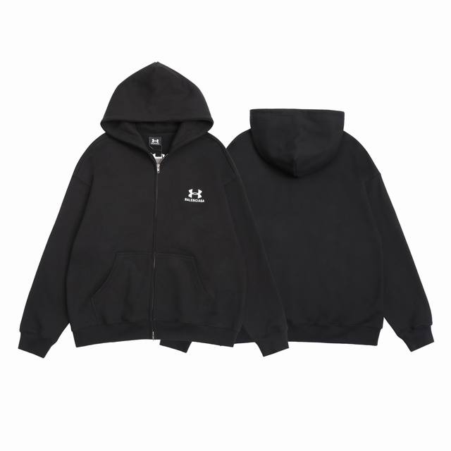 顶级复刻版本 Balenciaga 巴黎世家安德玛 Under联名新款logo刺绣连帽卫衣拉链开衫卫衣外套 面料: 重磅450克定制高密度大毛圈水洗棉，随意对比