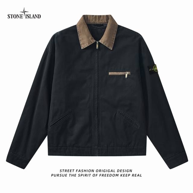 上新 ！！ ！！！ Stone Island石头岛 美式复古做旧机车飞行夹克宽松百搭外套 网络线上 海内外人气爆款∽ 采用新颖独特外单优质料 宽松版 棒球领设计