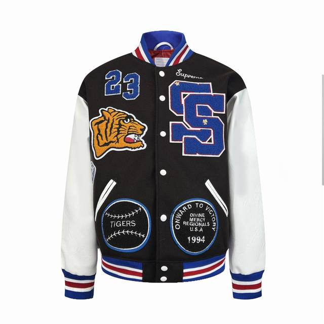 特价供 Supreme Fw23 秋冬系列 Week1 Tiger Varsity Jacket 拼接贴标虎头棒球服 男女同款 Tiger Varsity Ja