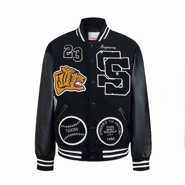 特价供 黑色只有ml Supreme Fw23 秋冬系列 Week1 Tiger Varsity Jacket 拼接贴标虎头棒球服 男女同款 Tiger Var