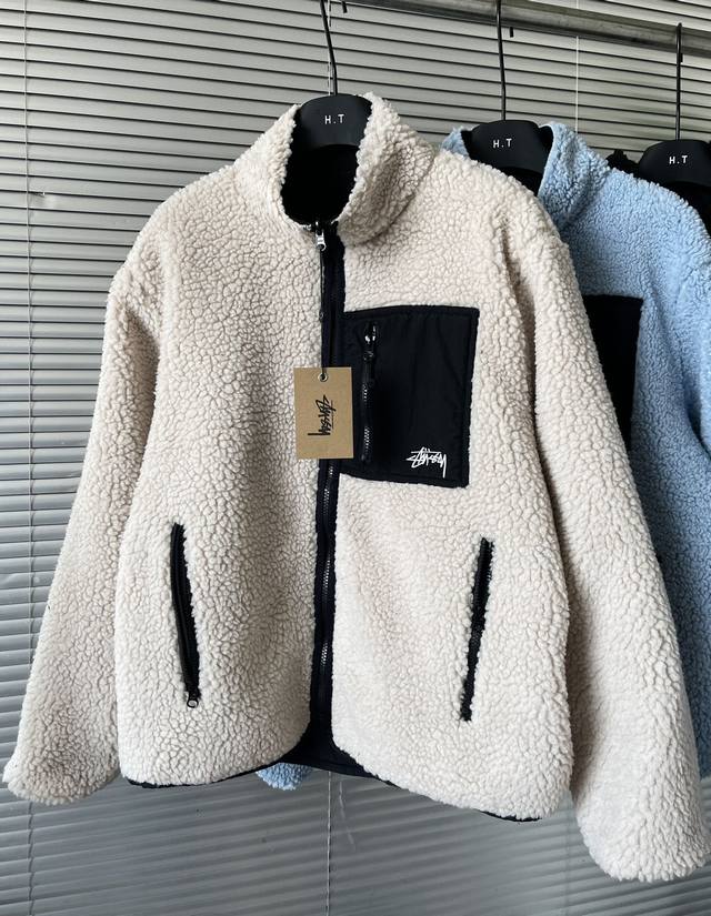 上新 Stussy 斯图西 Fw24 秋冬新款 Sherpa Reversible Jacket 双面羊羔毛摇粒绒拉链夹克外套 马甲 男女同款 面料颜色定做 颜