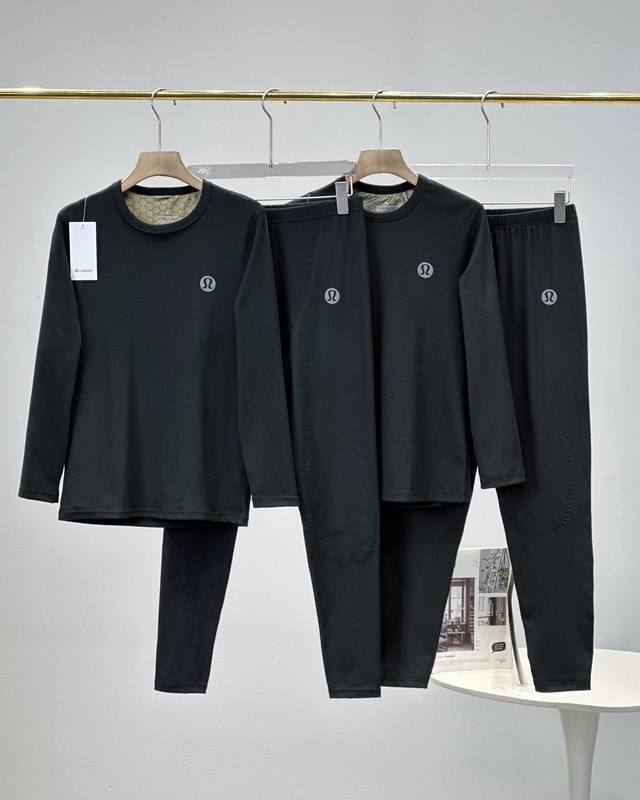 实拍图奉上，Lululemon露露乐檬保暖内衣冬季黑金款秋衣秋裤套装男款女款，德绒面料石墨烯，可直接作为打底的秋衣套装，无敌保暖，轻装上阵，Lulu家的款，真的