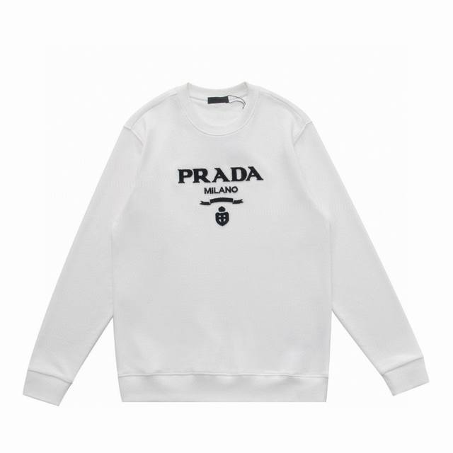 顶级复刻版本 Prada 普拉达新款牙刷毛巾绣logo休闲圆领卫衣 款号：66890 面料: 定制450克博麟毛圈双股面料 原版普拉达辅料 男女同款均可驾驭 区