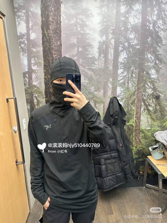 模特+细节图 冬款打底arc'Teryx 始祖鸟 24年顶级rho Lt Logo印花高领保暖长袖卫衣 Rholt Hoodymen'S男子内层长袖上装内层是穿