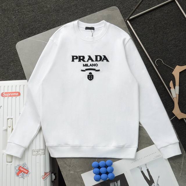 上新 顶级复刻 高端定制 - Prada 普拉达 新款胸前牙刷刺绣立体字母logo休闲圆领卫衣 - 款号：66890 - 颜色：黑色 白色 - 购入原版开模打造