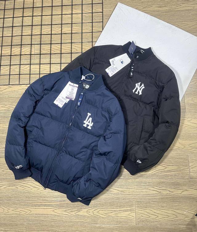 New Era纽亦华冬季新款mlb圆领梭织面包羽绒服情侣款 2024专柜同步发售 Ny洋基队mlb明星同款情侣纯色短款面包羽绒服 精工刺绣 左胸处纽约洋基队队徽